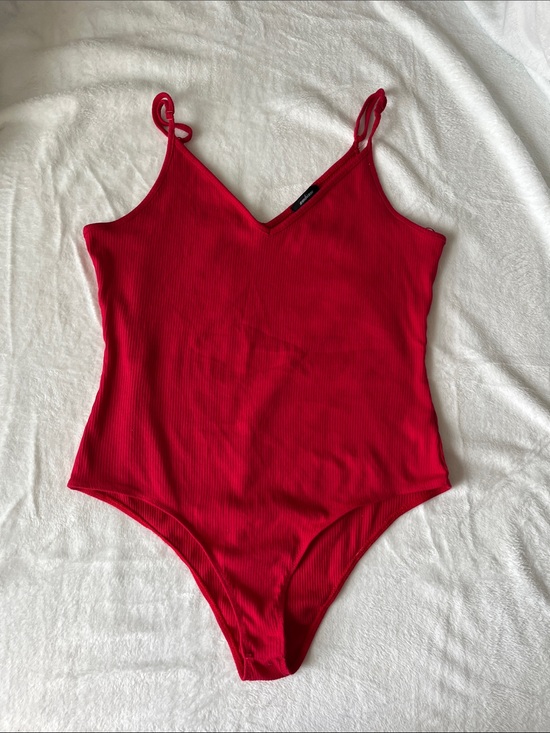 Ambiance Tops - Ambiance Ribbed Red One-Piece Bodysuit